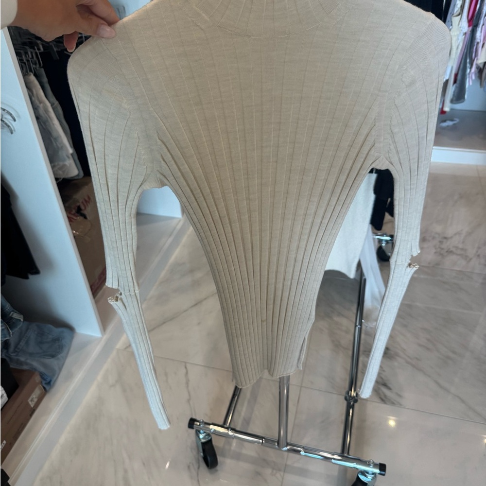 Helmut Lang Cream Ribbed Turtleneck Sweater